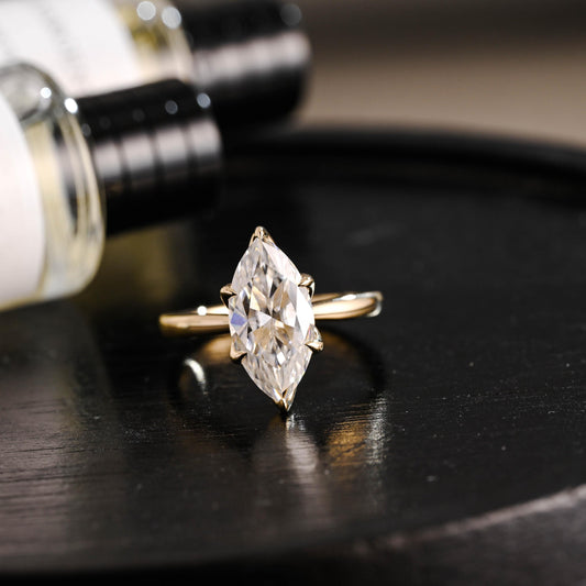 Tulip Marquise Moissanite Engagement Ring, Solid Gold Promise Ring