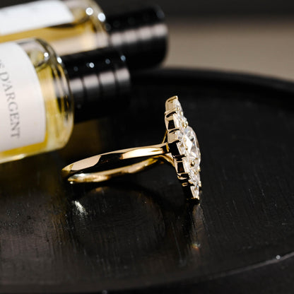 Solid Gold Cushion Cut Moissanite Engagement Ring, Halo Proposal Ring, Marquise Cut Promise Ring, Wedding Ring, Anniversary Gift for Women