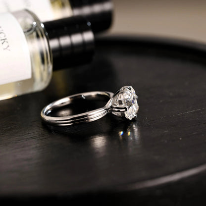 Solid Gold Asscher Cut Moissanite Engagement Ring, Anniversary Gift Birthday Gift for Women Wife
