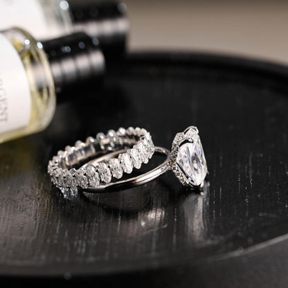 Ascot Radiant Cut Moissanite Engagement Ring Set, Solid Gold Oval Cut Wedding Ring