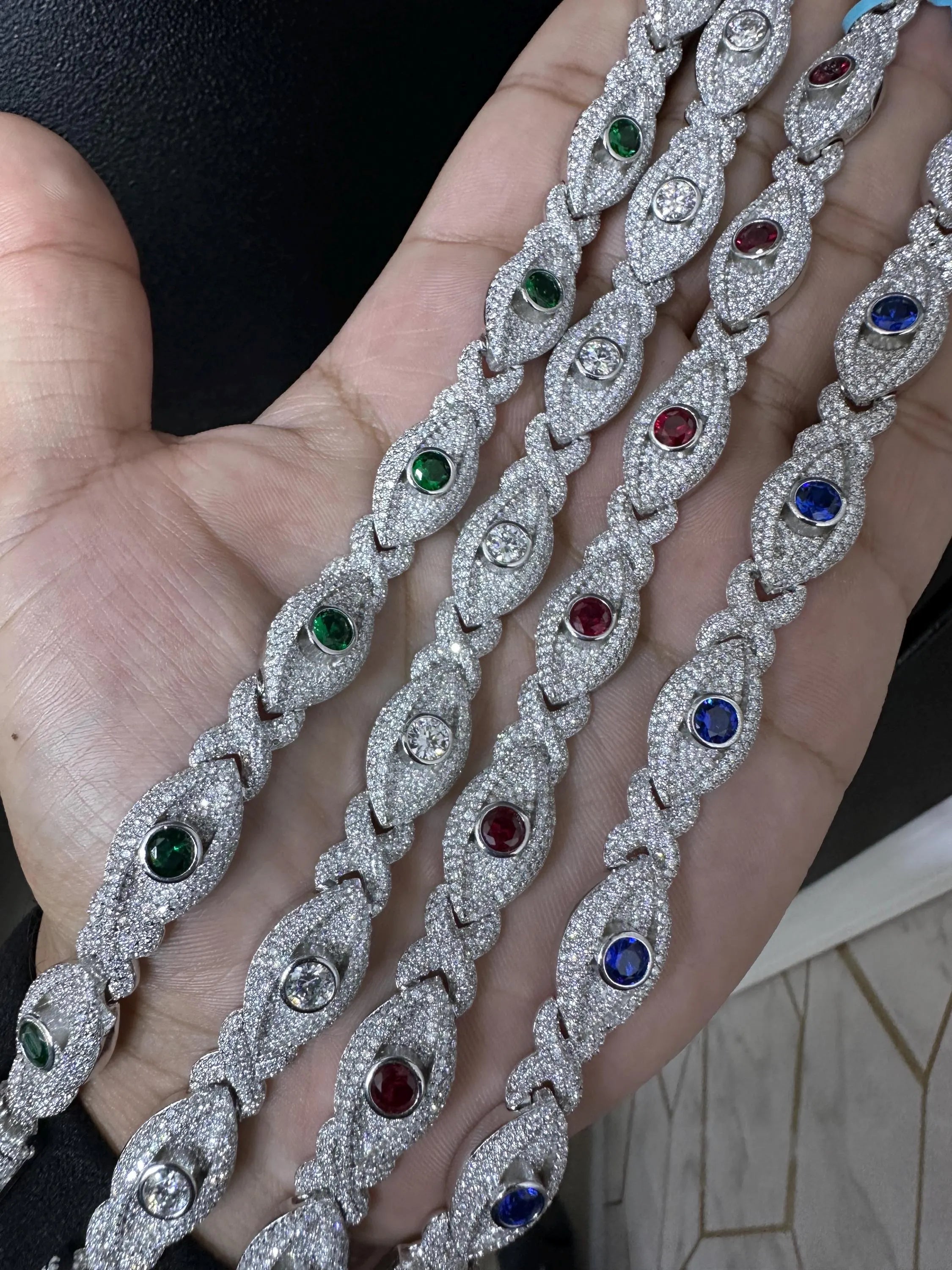 Iced Out Evil Eye Bracelet: VVS1 Moissanite, 925 Sterling Silver, 12mm