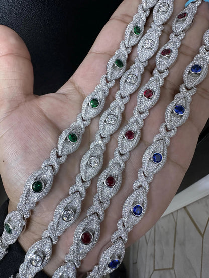 Iced Out Evil Eye Bracelet: VVS1 Moissanite, 925 Sterling Silver, 12mm