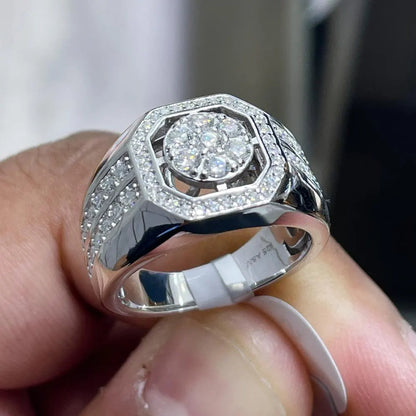 Iced Out Sterling Silver Moissanite Ring: Unisex Statement Jewelry