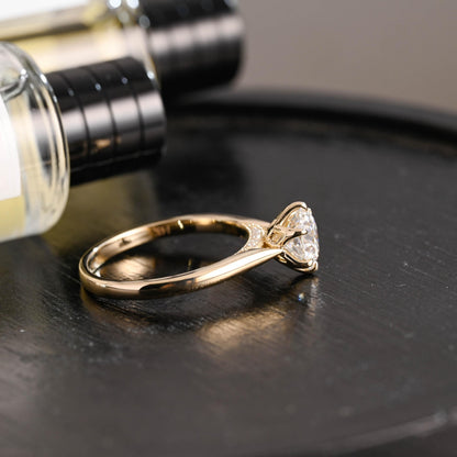 Tulip Solid Gold Round Cut Moissanite Engagement Ring, Bridge Accented with stones Proposal Ring