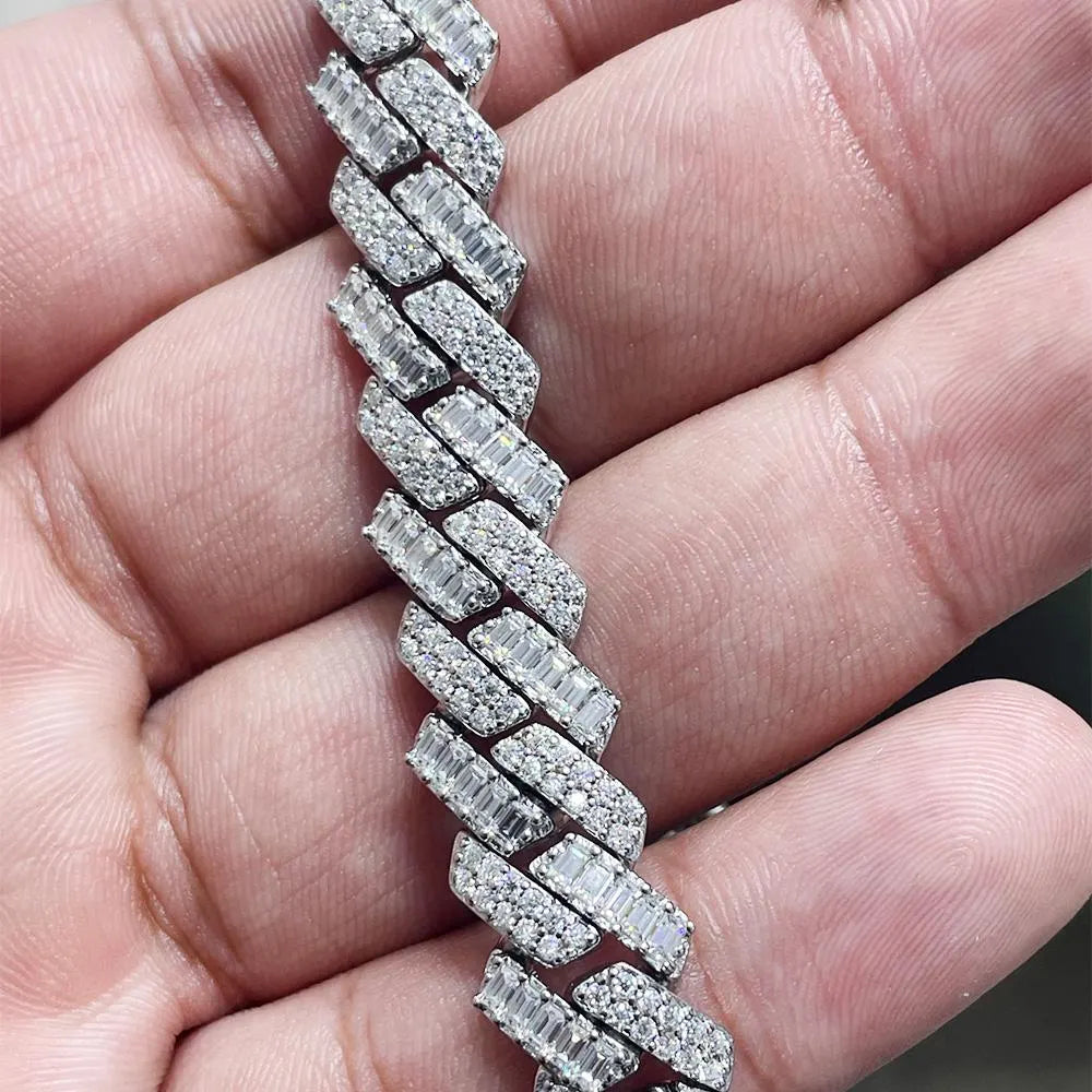 12mm Cuban Moissanite Bracelet: 12.33 Carat VVS D, 925 Sterling Silver 14K Gold Plated
