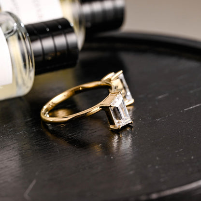 Solid Gold Trapezoid Moissanite Wedding Band, Matching Ring