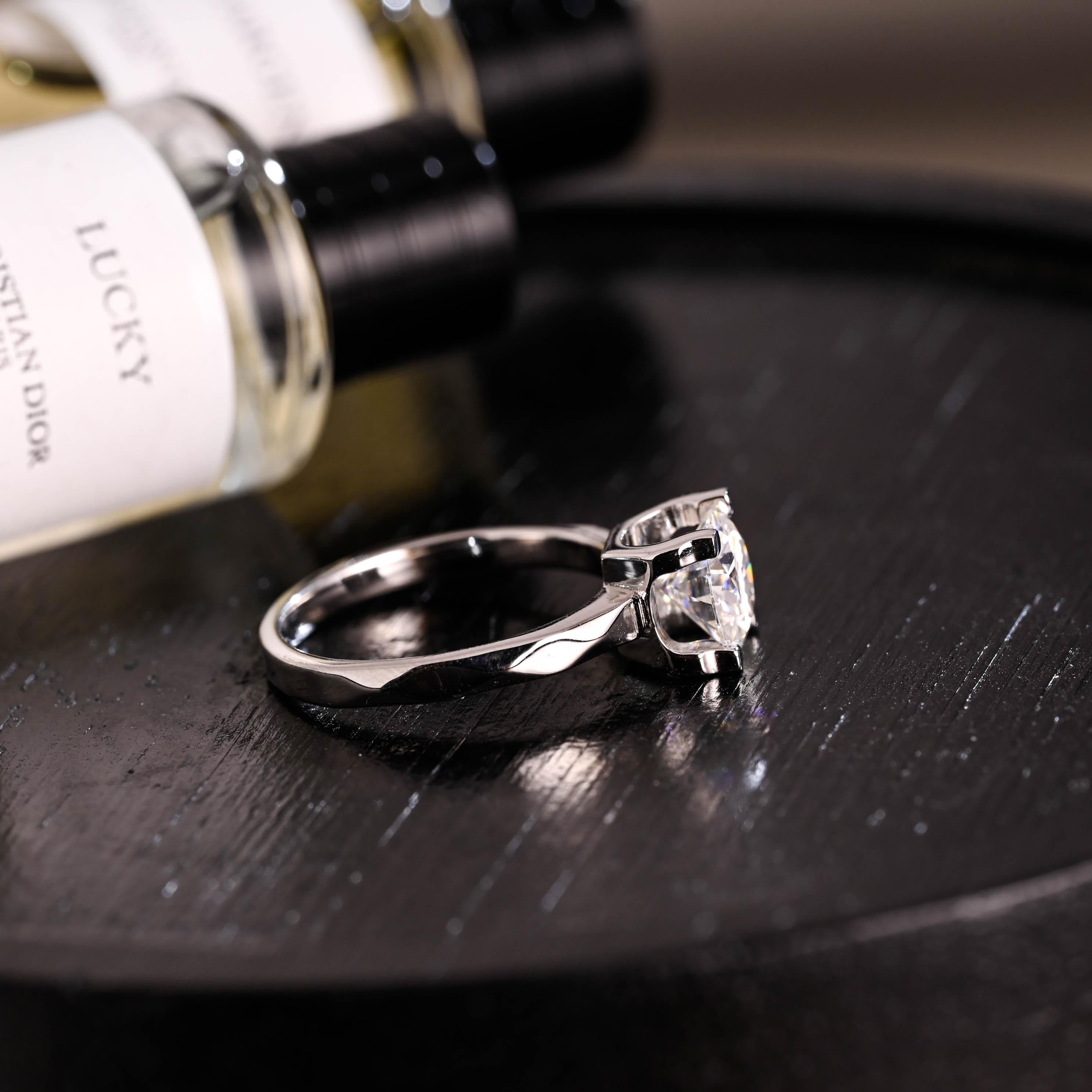Irregular Band Solid Gold Round Cut Moissanite Engagement Ring, Promise Ring, Wedding Ring