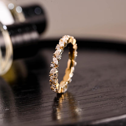 Solid Gold Full Eternity Marquise & Round Cut Moissanite Wedding Band