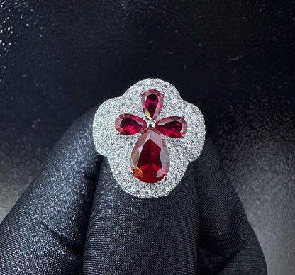 Oversized Moissanite Diamond Men's Ring: Red Sapphire Hip Hop Bling