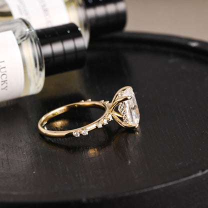Solid Gold Elongated Cushion Cut Moissanite Engagement Ring, Proposal Ring, Round Cut Promise Ring, Anniversary Gift Birthday Gift for Women