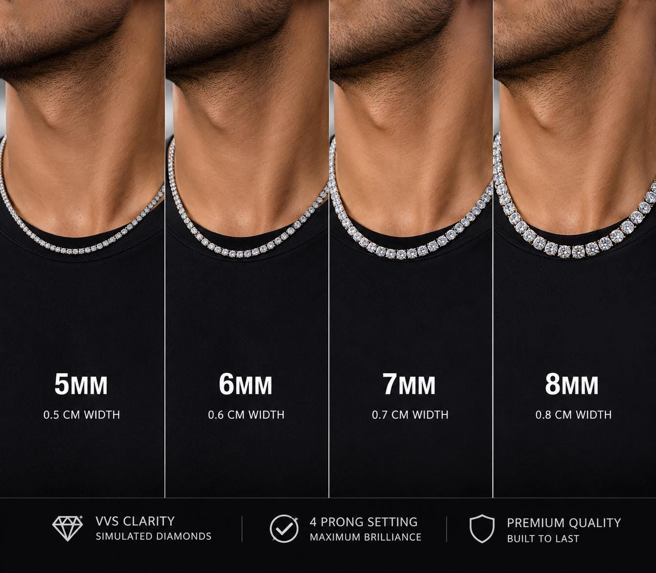 VVS1 Moissanite Diamond Tennis Chain Necklace, 925 Sterling Silver, Tennis Bracelet, Diamond Tennis Necklace, 5mm , 6mm , 7mm, 8mm Width