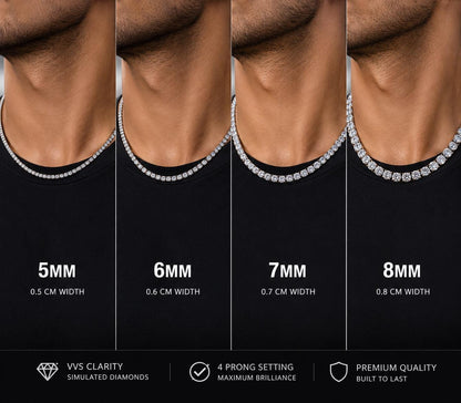 VVS1 Moissanite Diamond Tennis Chain Necklace, 925 Sterling Silver, Tennis Bracelet, Diamond Tennis Necklace, 5mm , 6mm , 7mm, 8mm Width