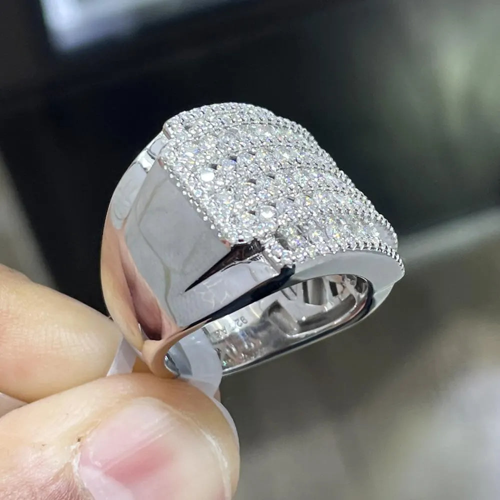 Iced Out Moissanite Pinky Ring: 925 Sterling Silver Hip Hop Jewelry