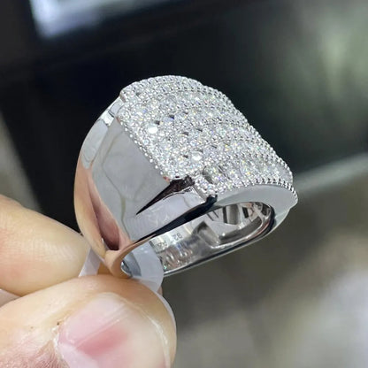 Iced Out Moissanite Pinky Ring: 925 Sterling Silver Hip Hop Jewelry