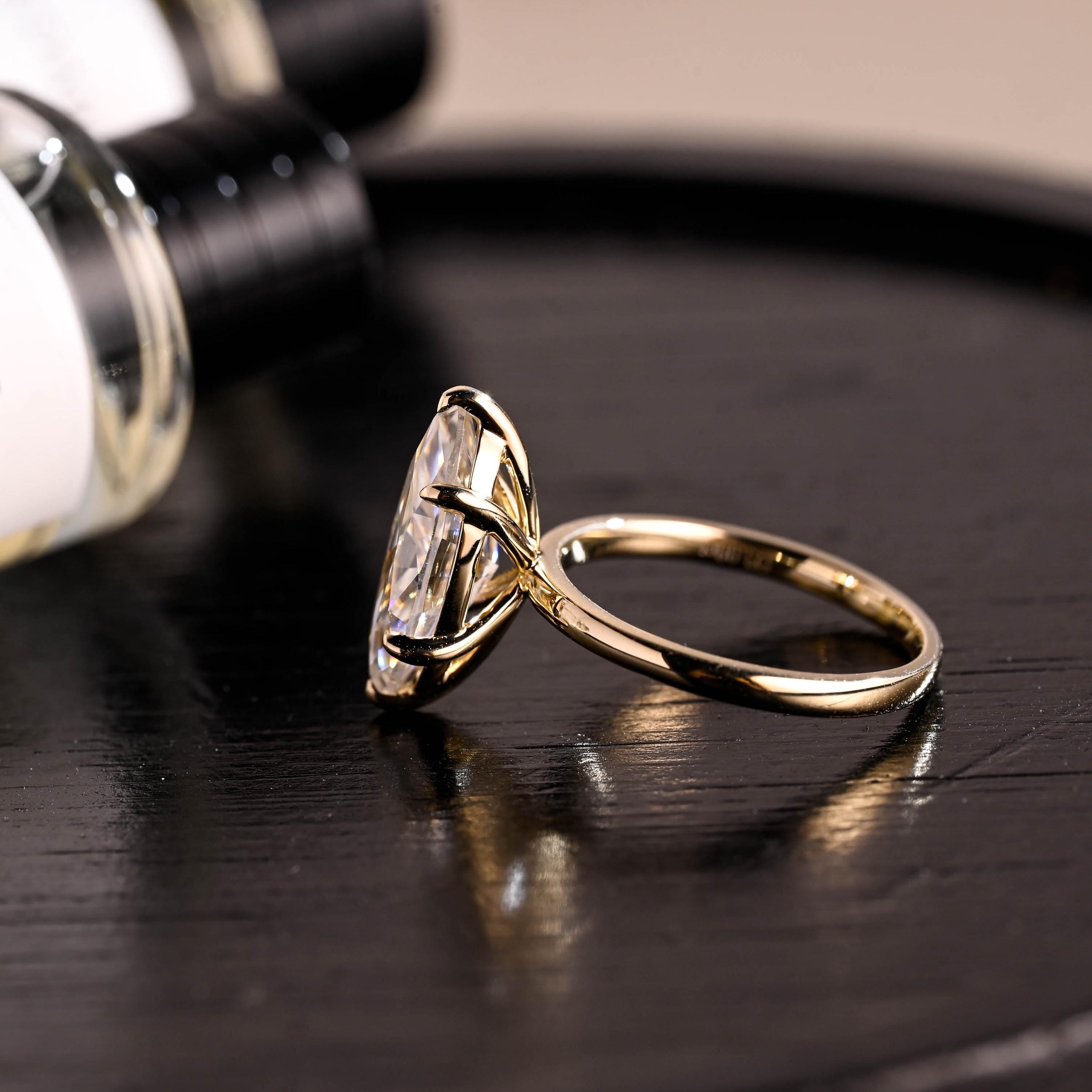 Solid Gold Solitaire Marquise Cut Moissanite Solid Gold Engagement Ring, Anniversary Ring
