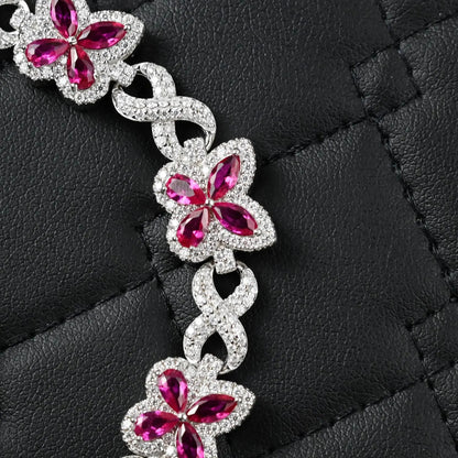 Butterfly Bracelet Infinity Link Pink Sapphire & 4.10CTW Round Moissanites VVS D Color | 12mm Men Women Bracelet | Iced Out Hiphop Bracelet