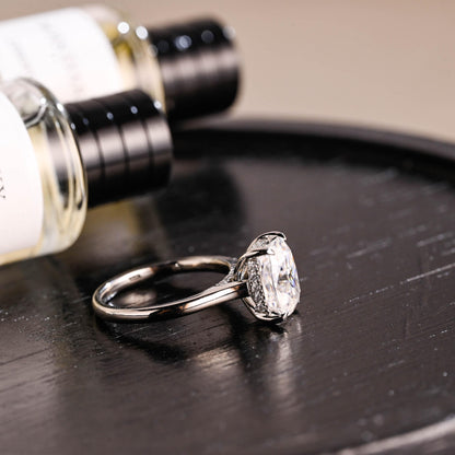 Crushed Ice Cut Elongated Cushion Cut Moissanite Engagement Ring, Solid Gold Cushion Wedding Ring, Hidden Halo Anniversary Moissanite Ring