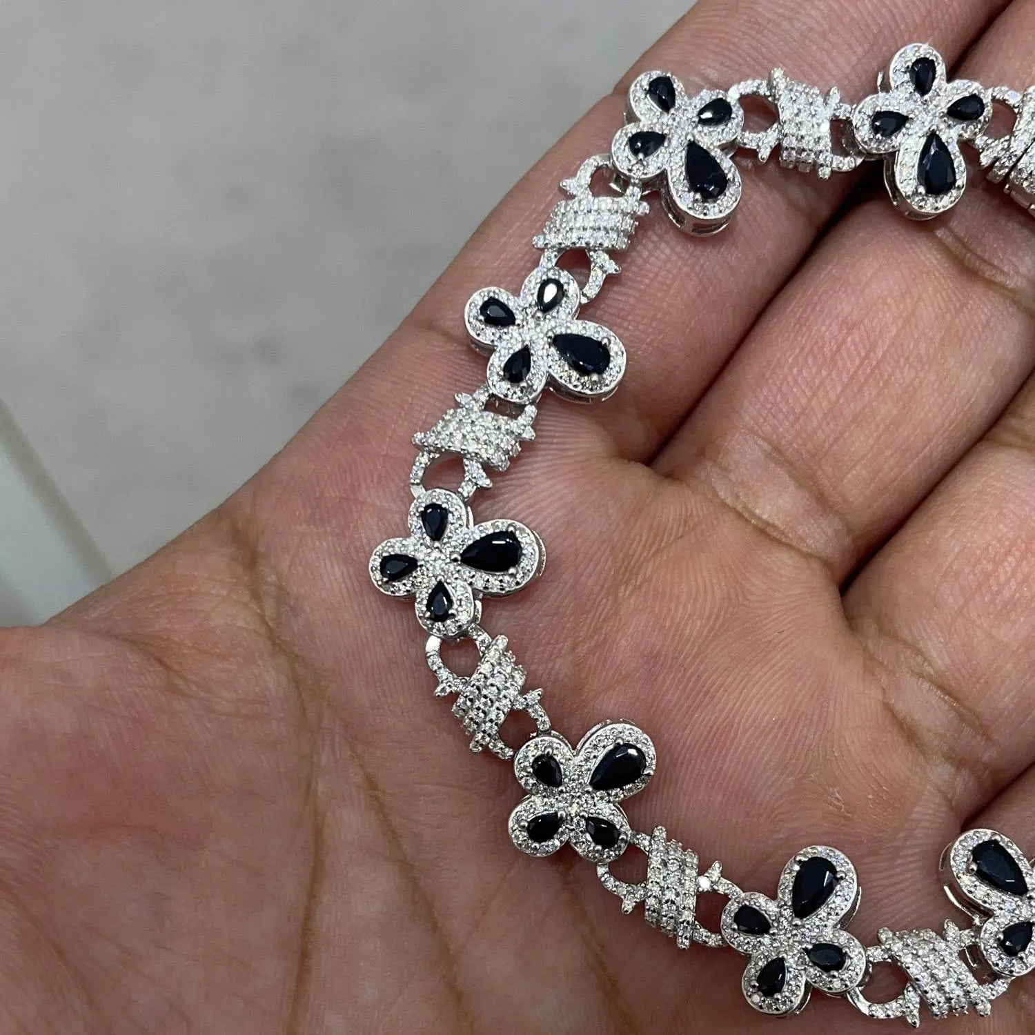 Moissanite Bracelet: Black Sapphire Cross, Sterling Silver, Iced Out 3.76ctw | 13.8mm