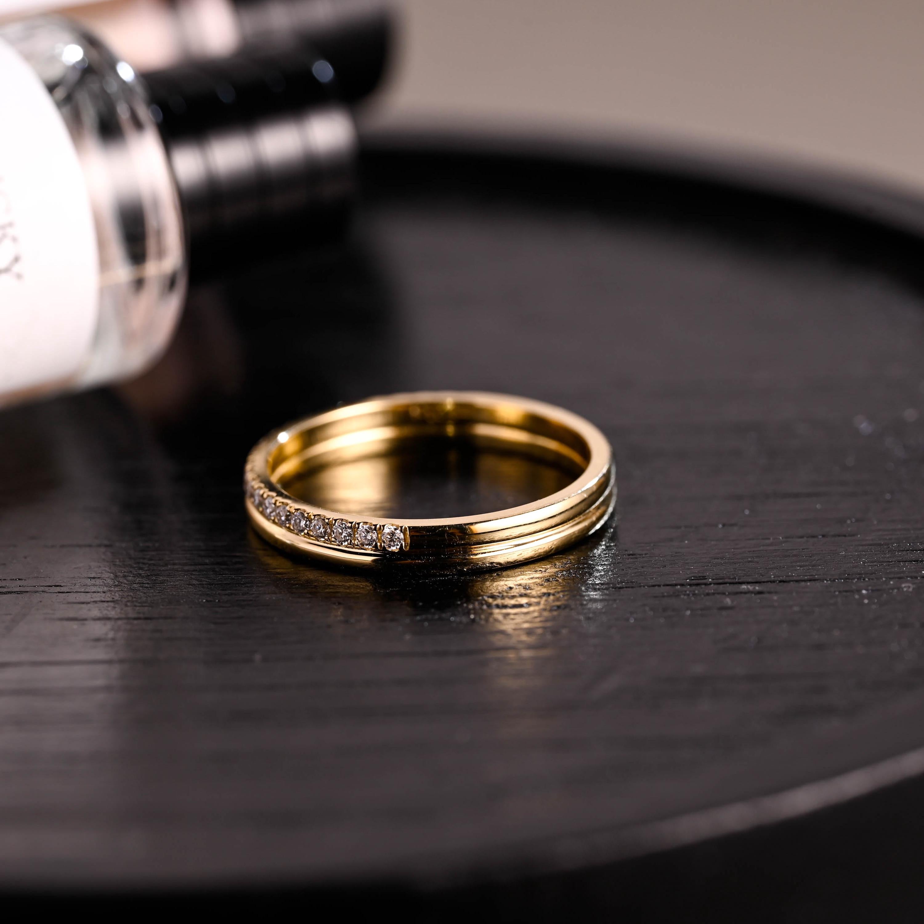 Moissanite Pave Solid Gold Wedding Band, Eternity Ring