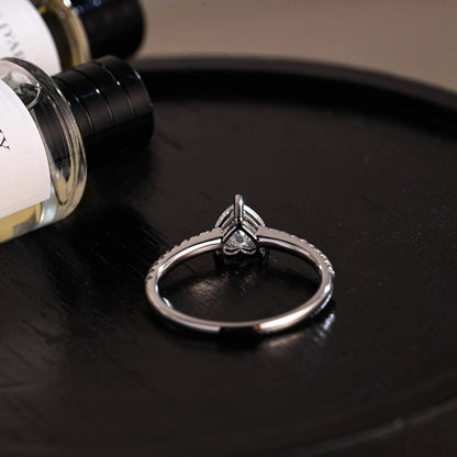 Solid Gold Heart Cut Pave Band Moissanite Engagement Ring, Proposal Ring, Promise Ring