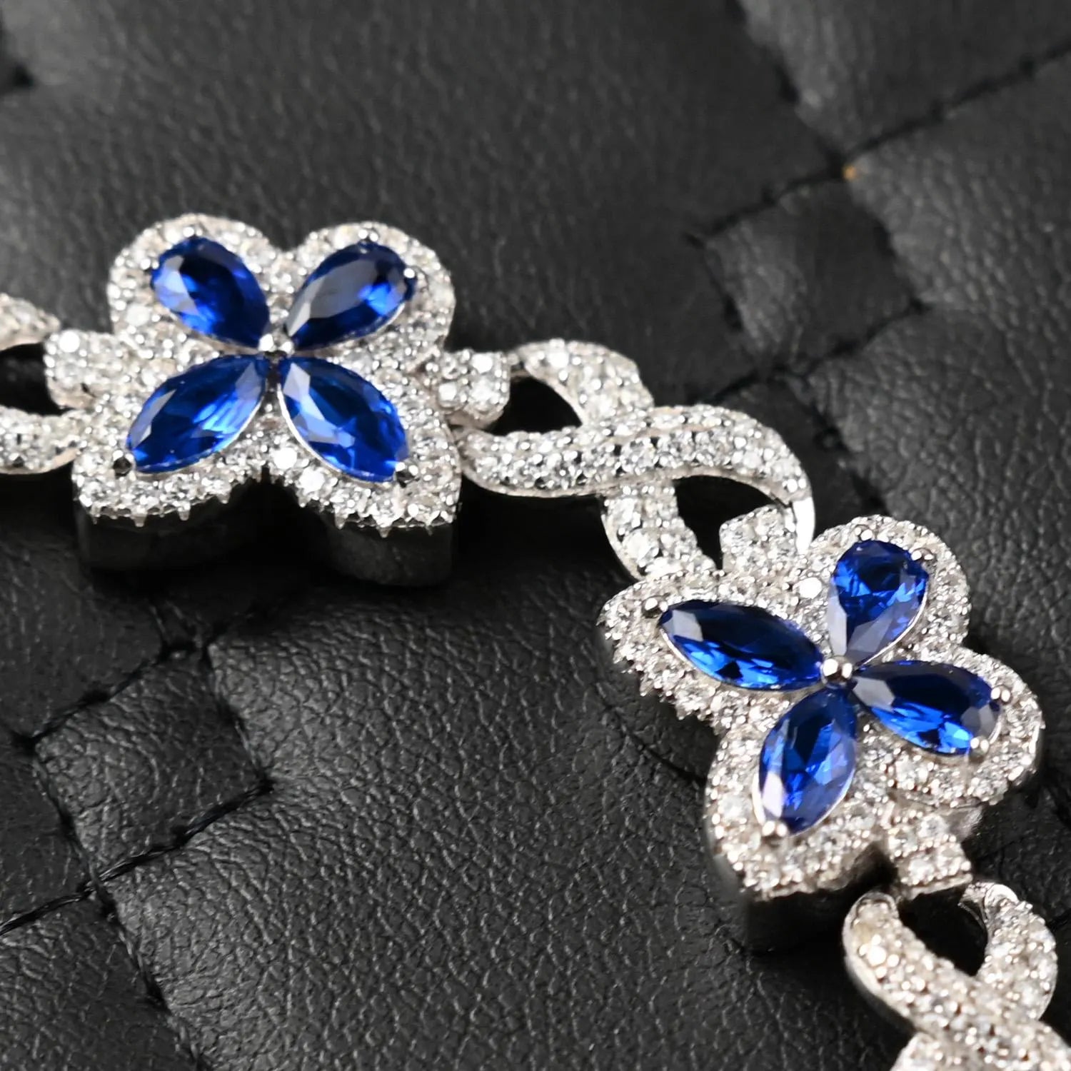 Butterfly Infinity Bracelet Blue Sapphire Bracelet 4.10CTW Moissanite VVS D Color | 925 Sterling Silver 14K Gold Plated 12MM