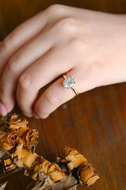 Solid Gold Oval Cut Moissanite Engagement Ring, Anniversary Gift Birthday Gift for Women Wife