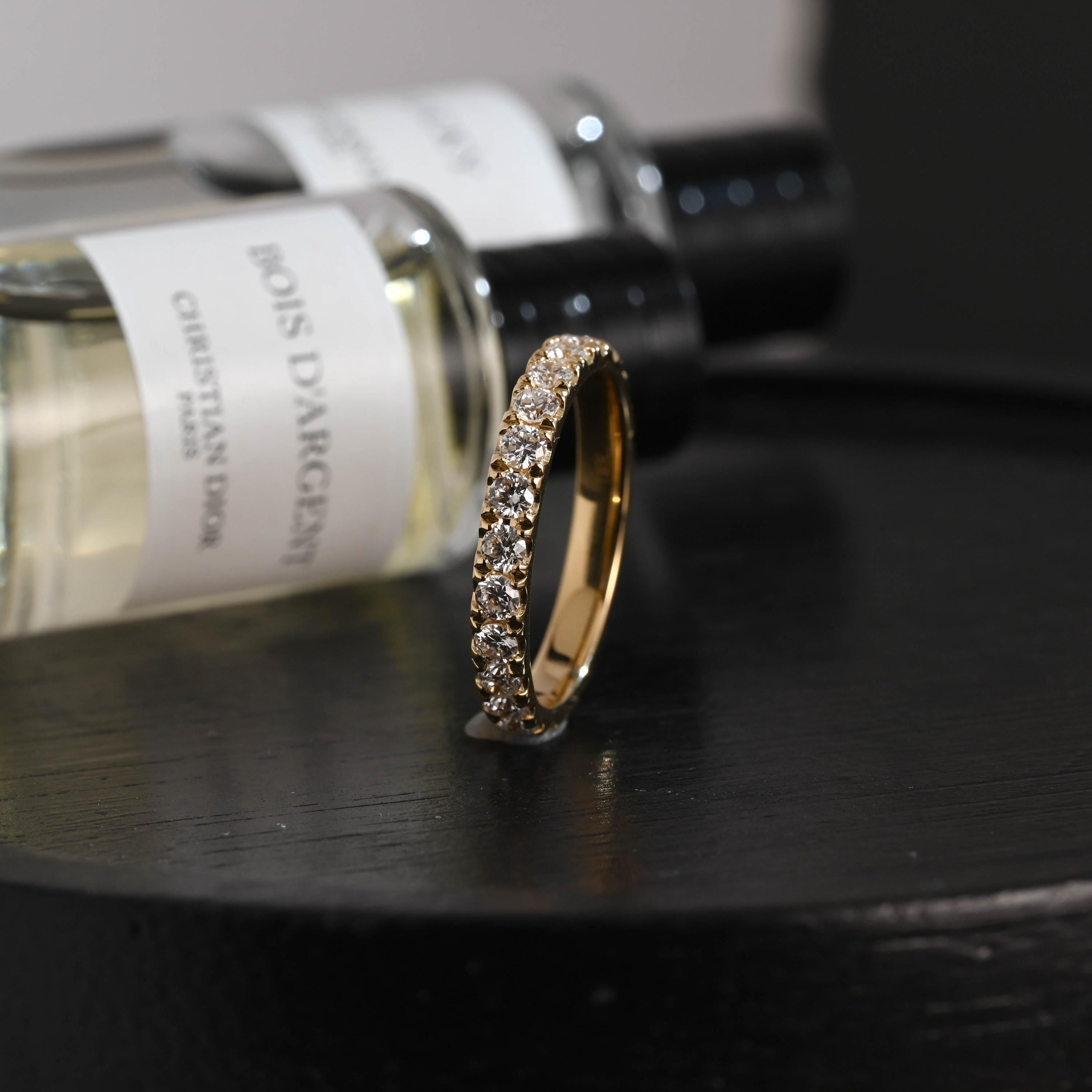 Solid Gold 3mm Round Cut Moissanite Wedding Band, Anniversary Ring
