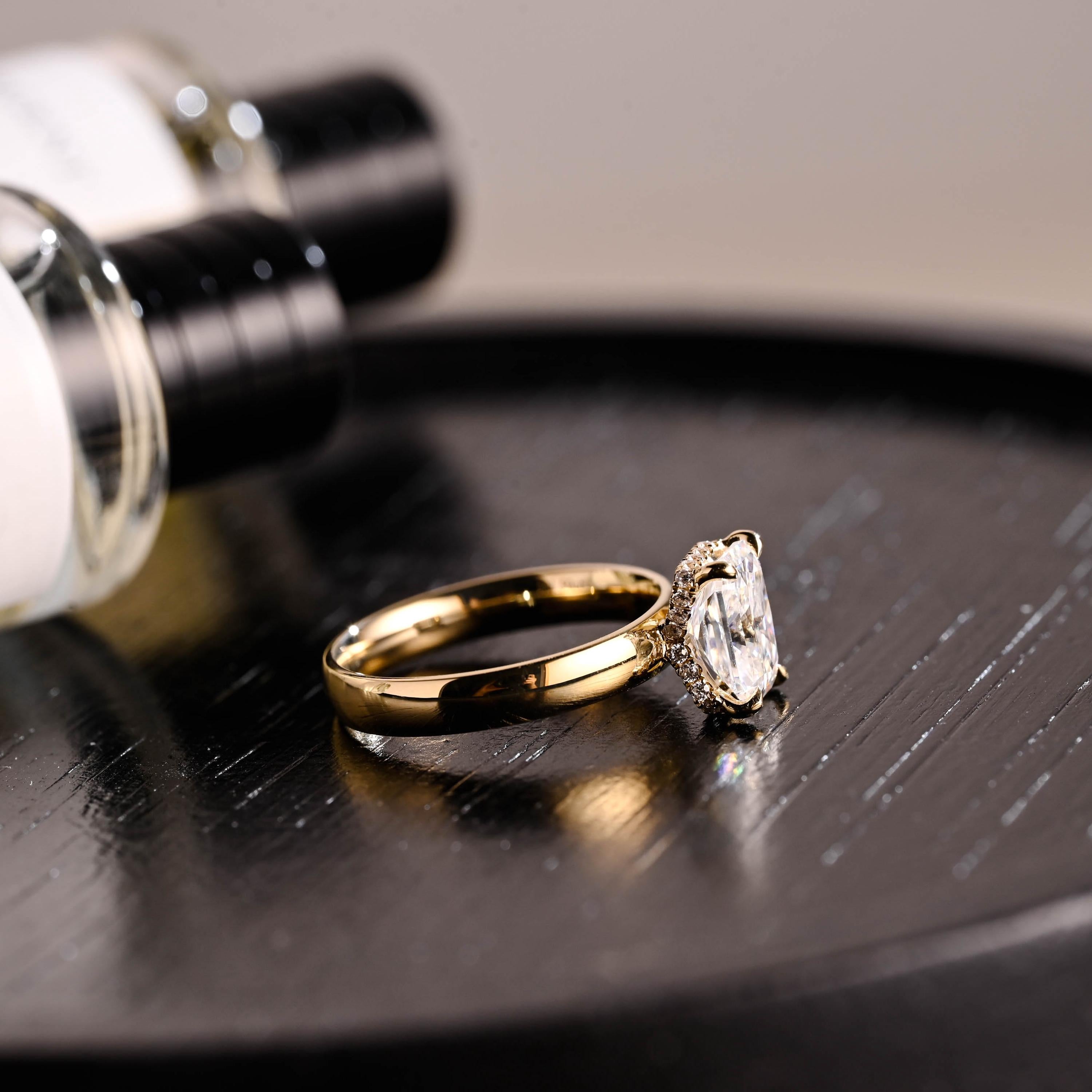 Solid Gold Ascot Hidden Halo Radiant Cut Moissanite Engagement Ring