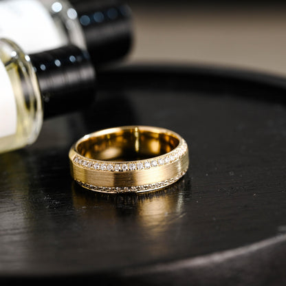 Solid Gold Round Cut Moissanite Wedding Band, Anniversary Ring