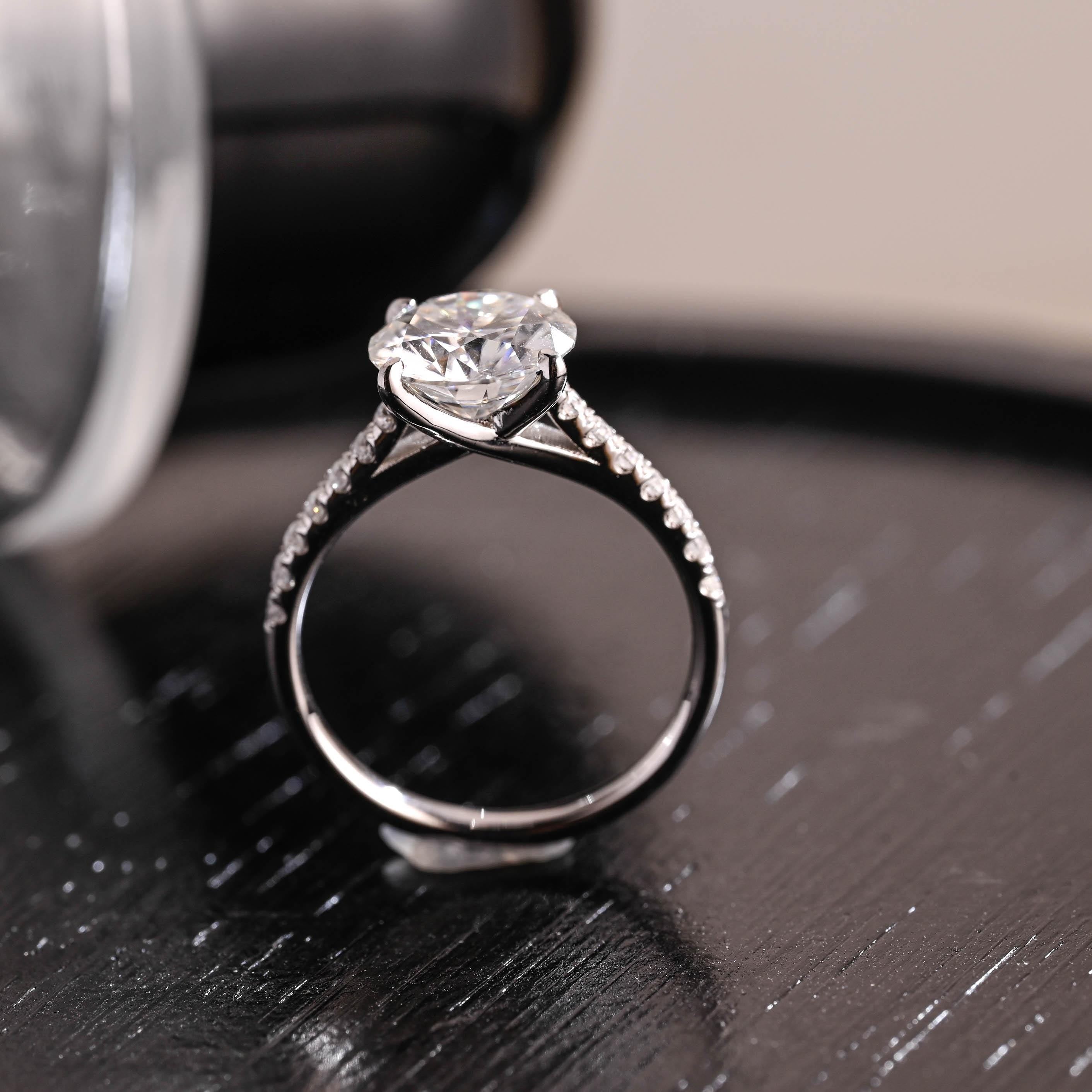 Cathedral band Round Cut Moissanite Engagement Ring, Half Pave Round Cut Moissanite Wedding Ring