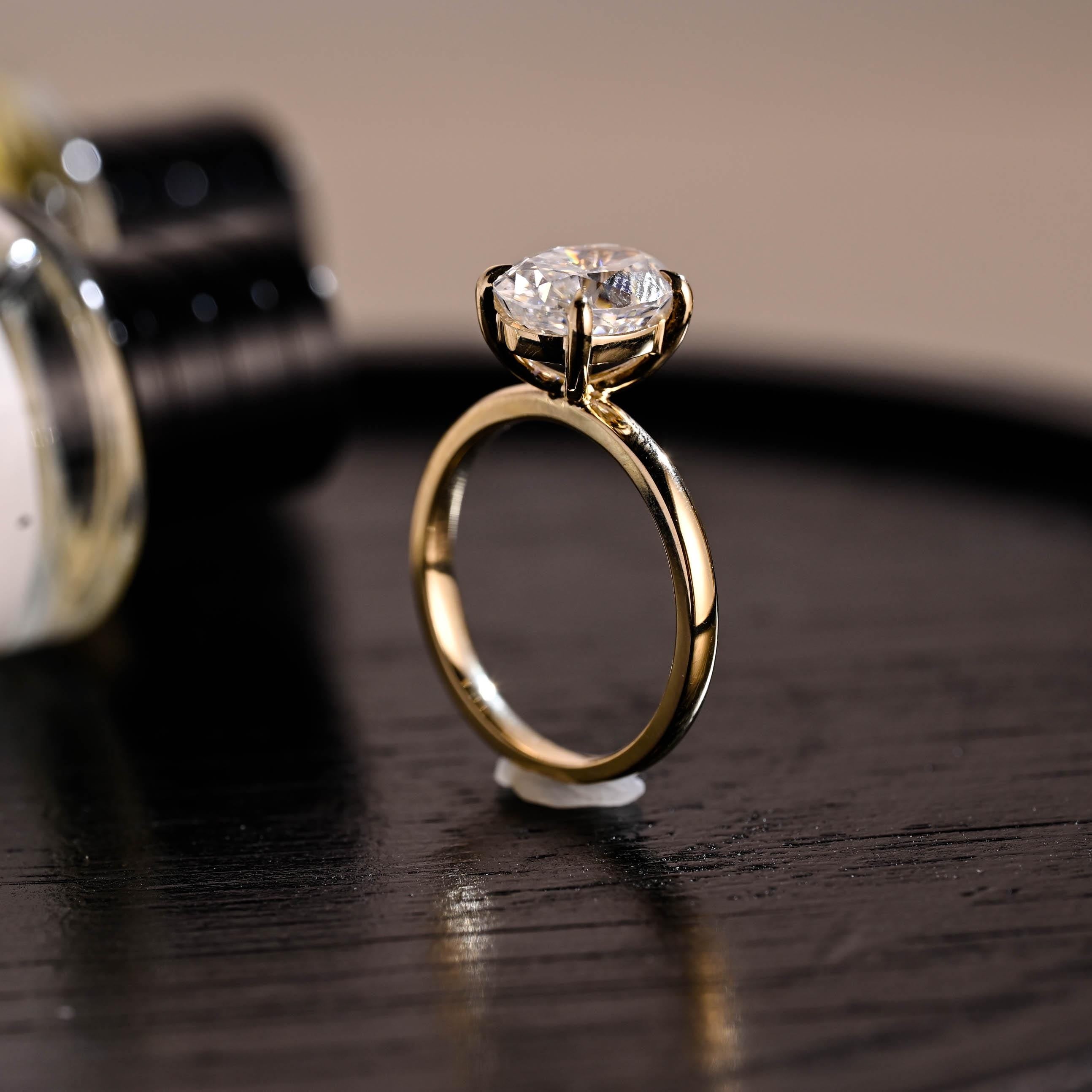 Solid Gold Crushed Ice Oval Cut Moissanite Engagement Ring, Solitaire Wedding Ring
