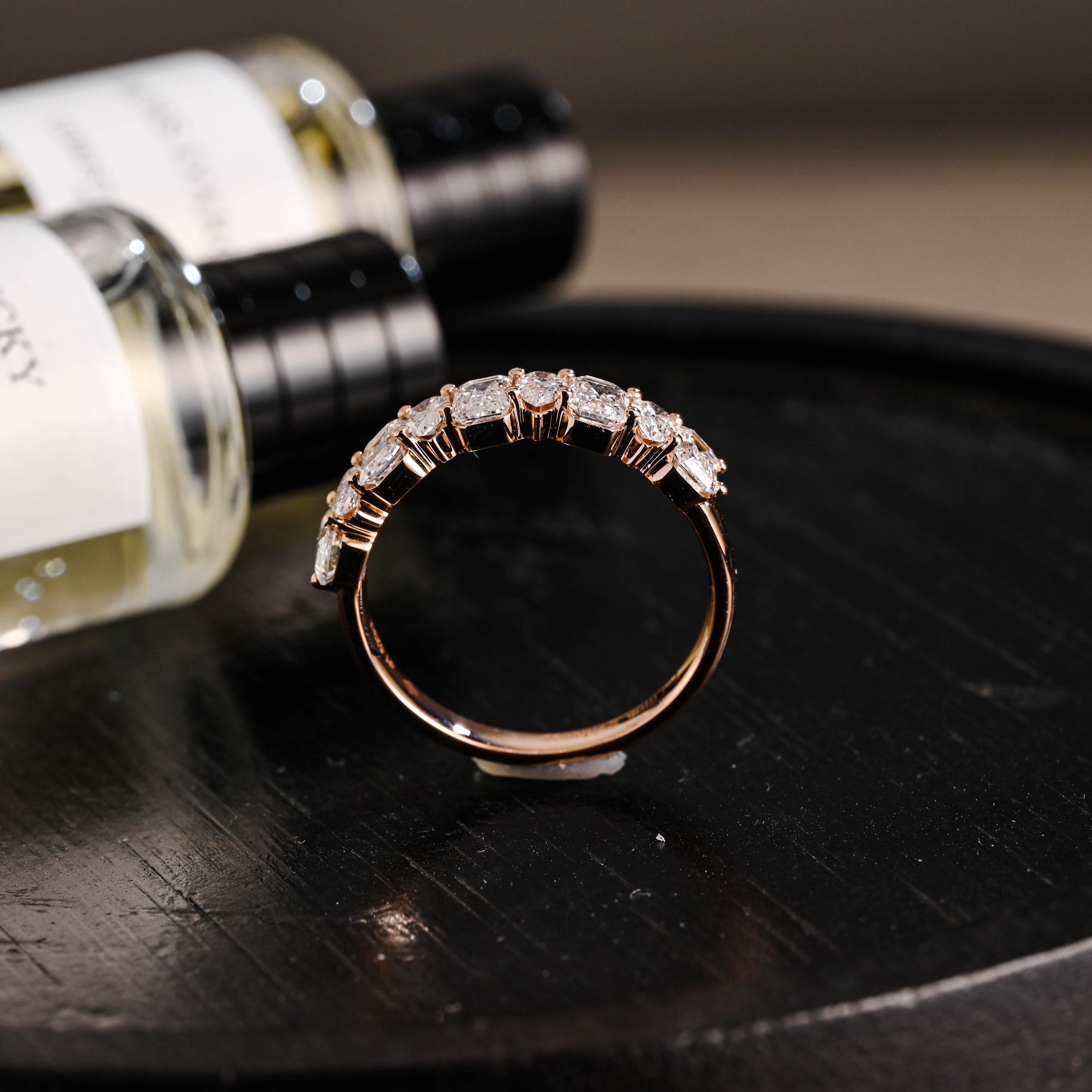 Solid Gold Pear & Emerald Cut Moissanite Wedding Band, 2.2mm