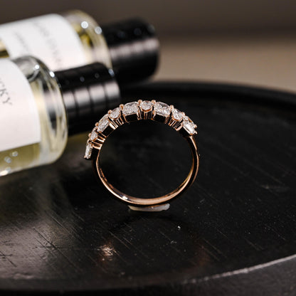 Solid Gold Pear & Emerald Cut Moissanite Wedding Band, 2.2mm
