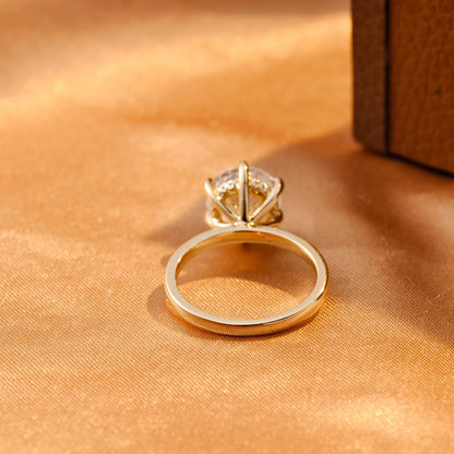Hidden Halo Round Cut Moissanite Engagement Ring, Solid Gold Classic 6-Prong Anniversary Ring for Women