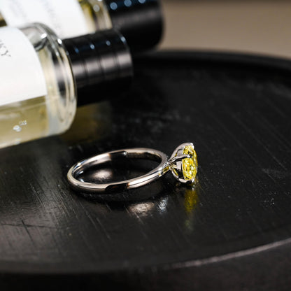 Solid Gold Oval Cut Solitaire Yellow Moissanite Engagement Ring, Gift for Women