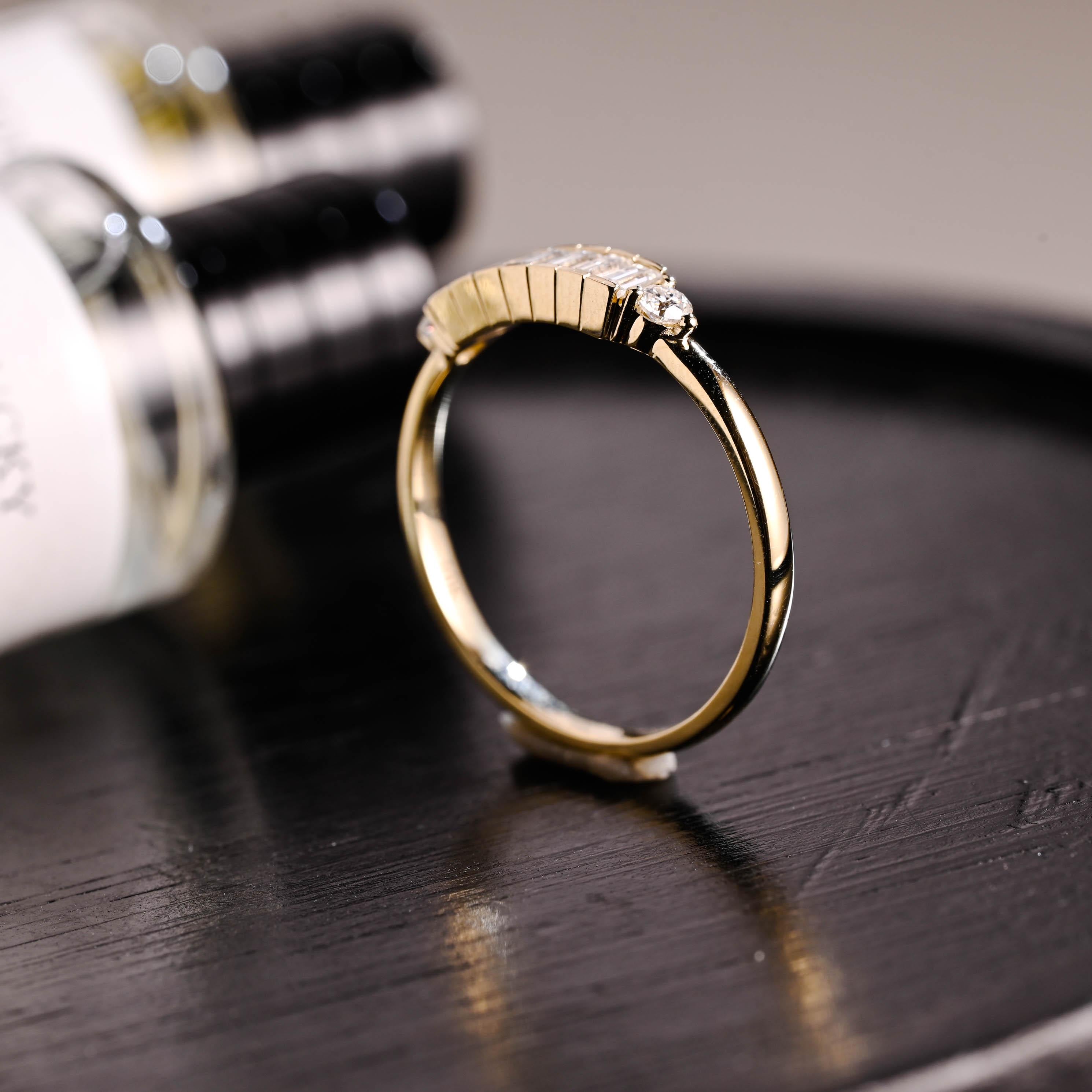 Solid Gold Baguette Moissanite Wedding Band, Half Eternity Ring