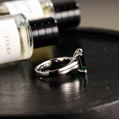 3mm Wide Solid Gold Lab Grown Emerald Engagement Ring, Proposal Ring, Promise Ring, Wedding Ring, Anniversary Gift Birthday Gift for Women