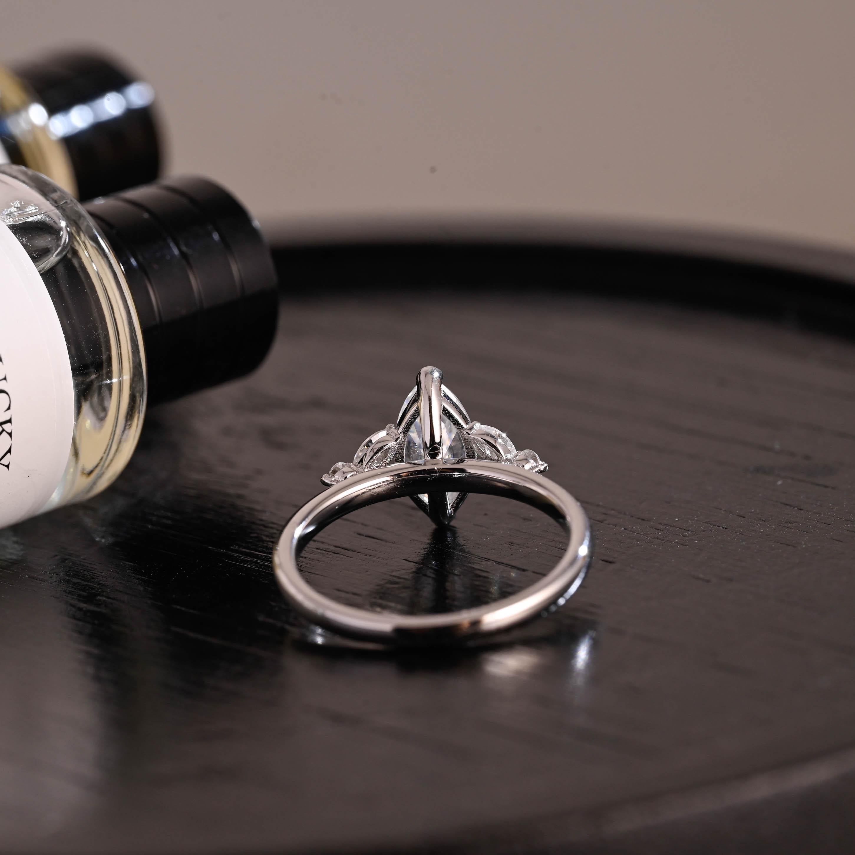 Solid Gold Marquise Moissanite Engagement Ring, Anniversary Gift