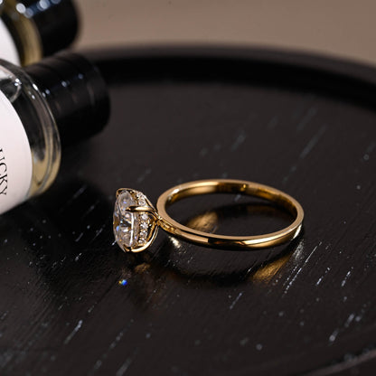 Solid Gold Oval Cut Moissanite Engagement Ring, Hidden Halo Wedding Ring