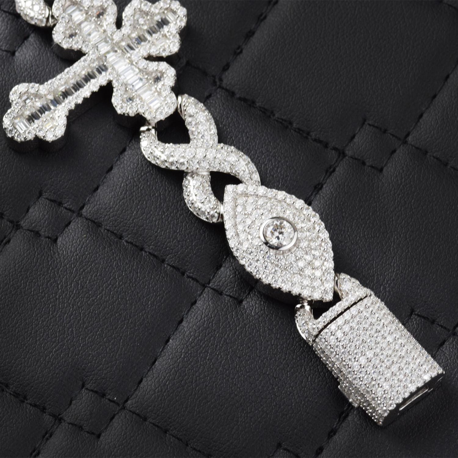 Moissanite Infinity Cross Evil Eye Bracelet: 925 Sterling Silver, 16 Carats