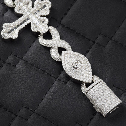 Moissanite Infinity Cross Evil Eye Bracelet: 925 Sterling Silver, 16 Carats