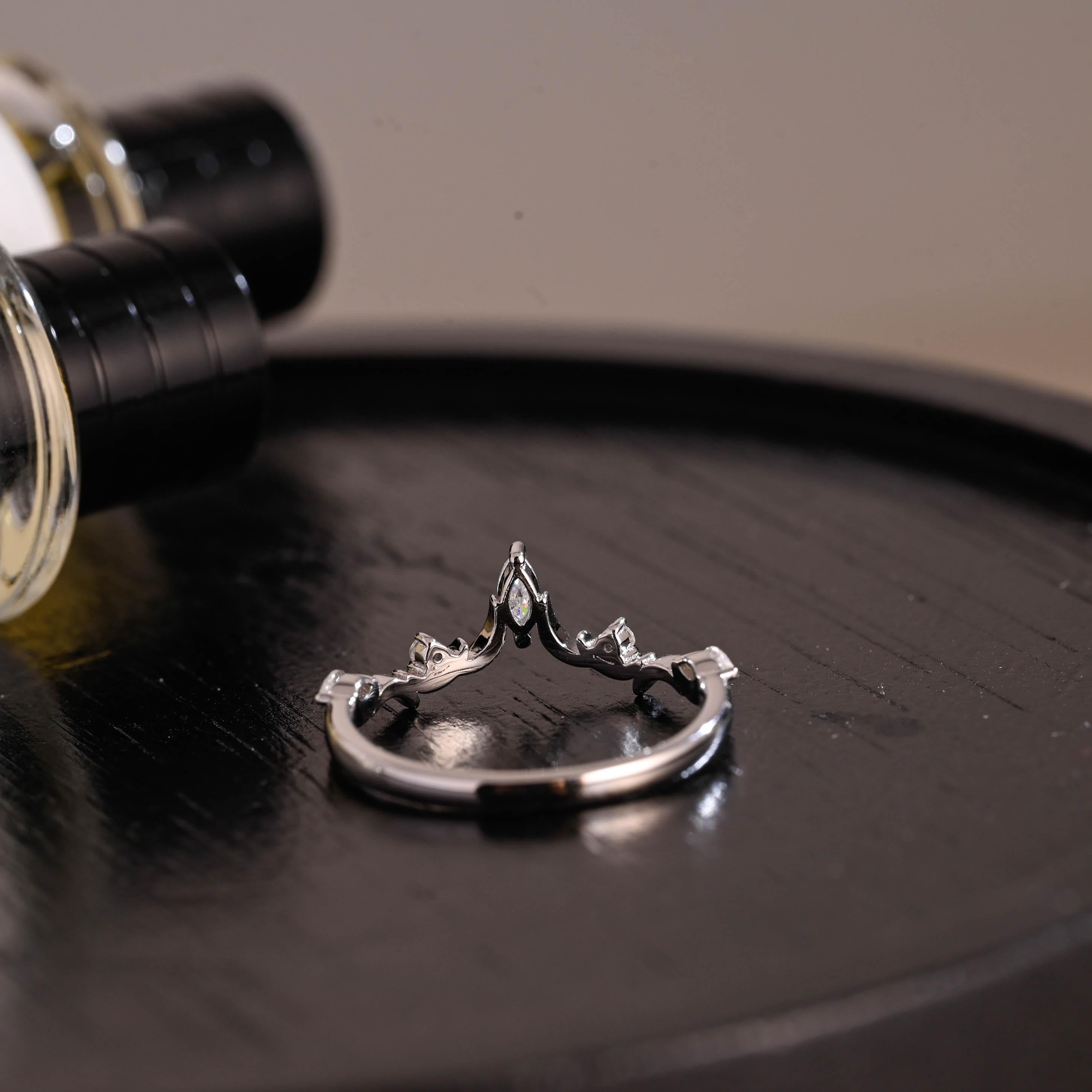 Solid Gold Marquise Moissanite Wedding Band, Anniversary Ring