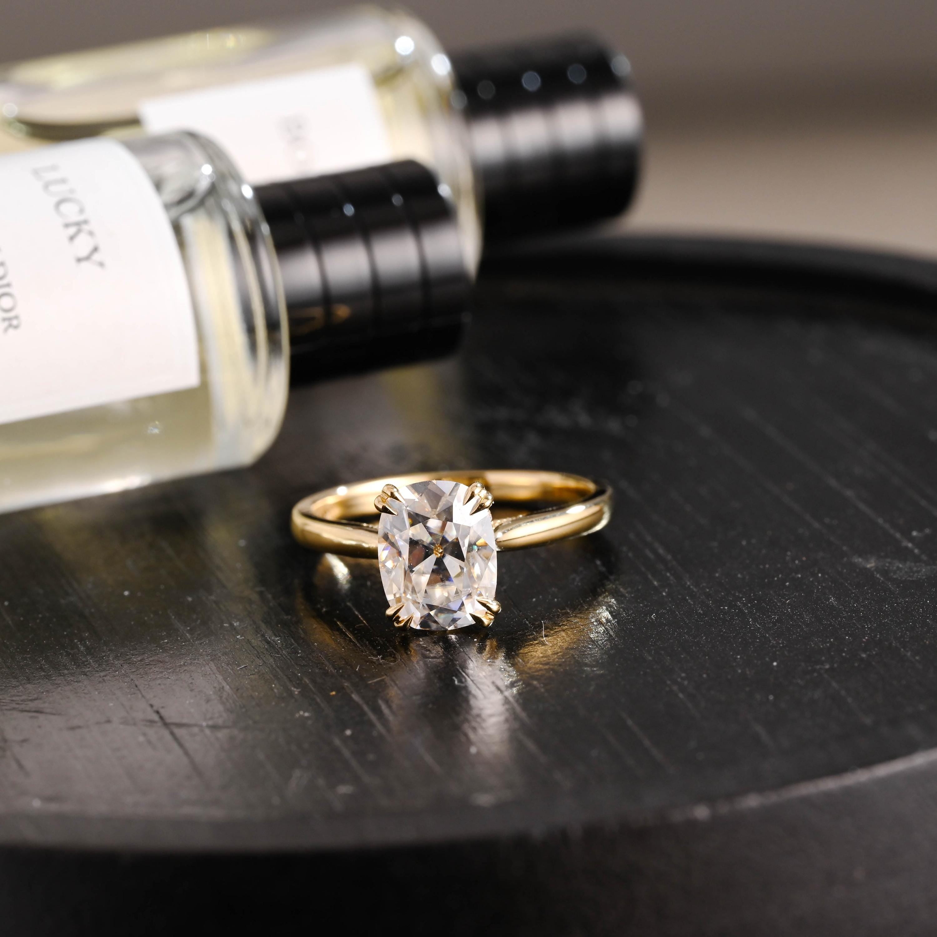 Hidden Halo Elongated Cushion Moissanite Engagement Ring, Solid Gold Proposal Ring, Promise Ring, Wedding Ring, Anniversary Gift for Women