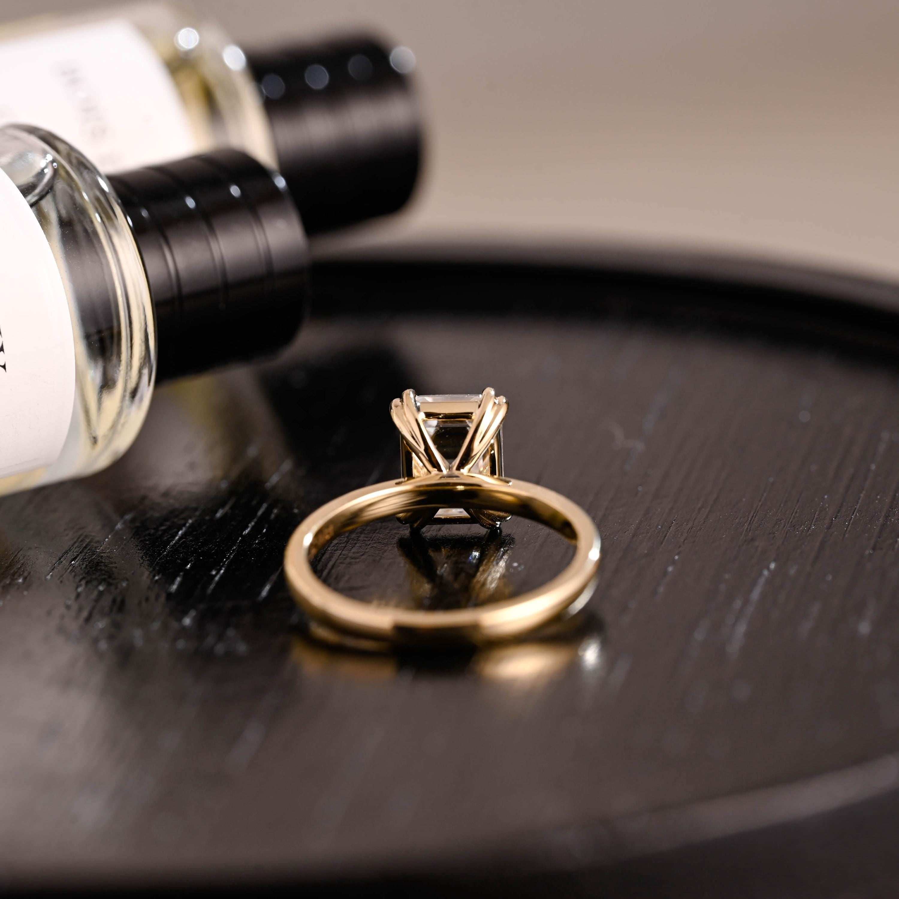 Solid Gold 8 Prongs Solitaire Emerald Cut Moissanite Engagement Ring, Anniversary Ring for Women