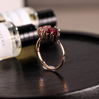 Toi et Moi Heart Garnet Ring Engagement Ring, Lab Pink Pear Sapphire Solid Gold Wedding Ring