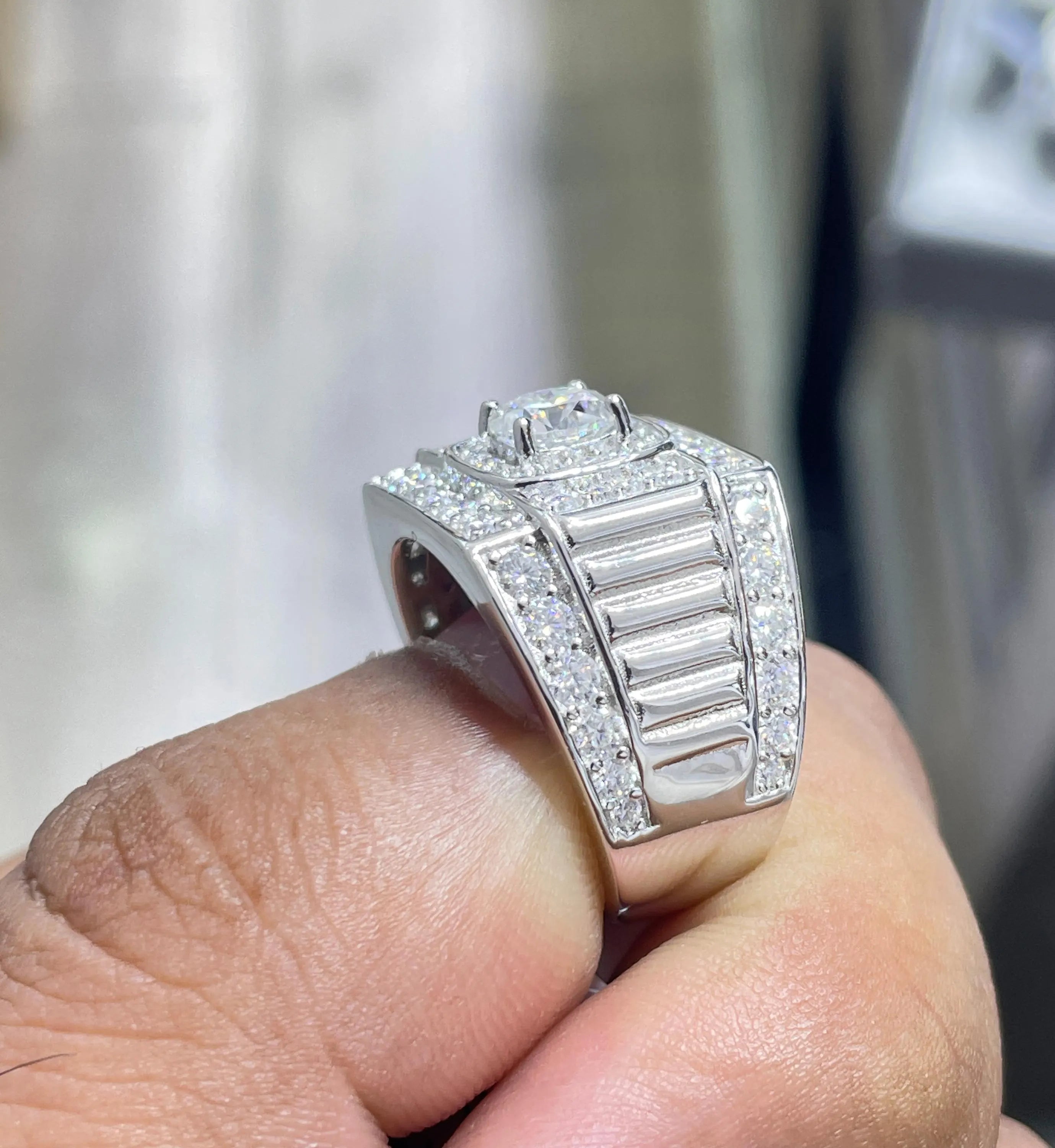 Iced Out Baguette Moissanite Ring: 925 Silver Hip Hop Pinky Ring