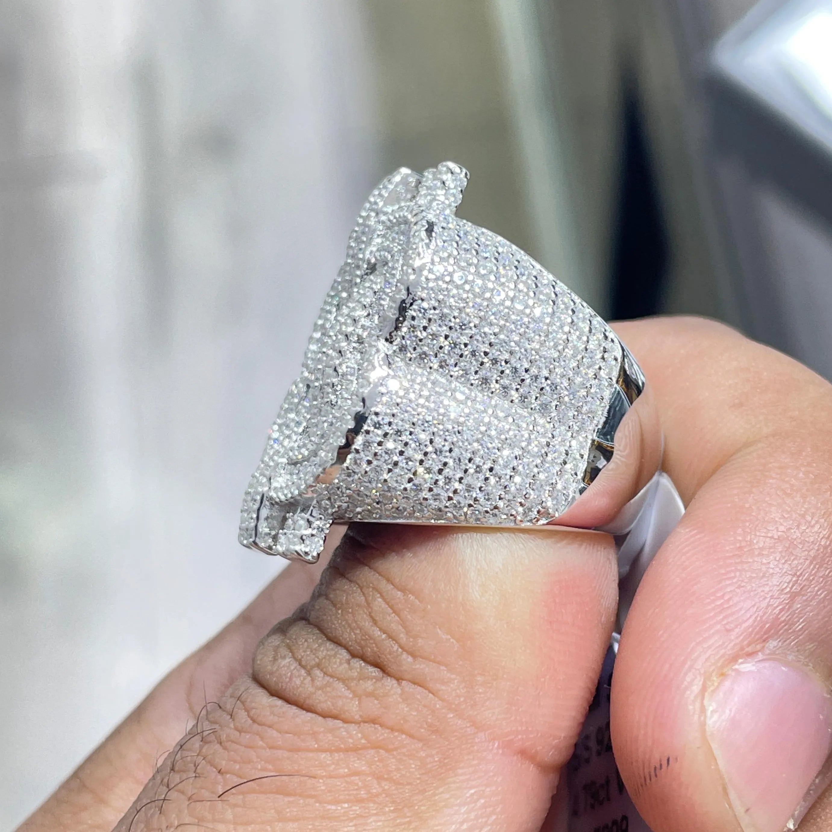 Iced Out Moissanite Dollar Sign Ring: Hip Hop 925 Sterling Silver