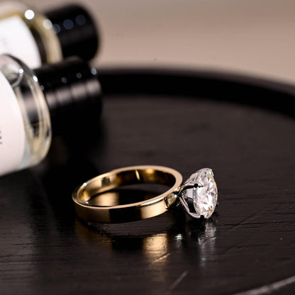 3mm Wide Two Tone Solitaire Round Cut Moissanite Engagement Ring, 4 Prongs Round Cut Wedding Ring