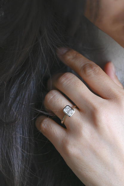 Solid Gold Two Tone Radiant Moissanite Engagement Ring, Anniversary Gift Birthday Gift for Women