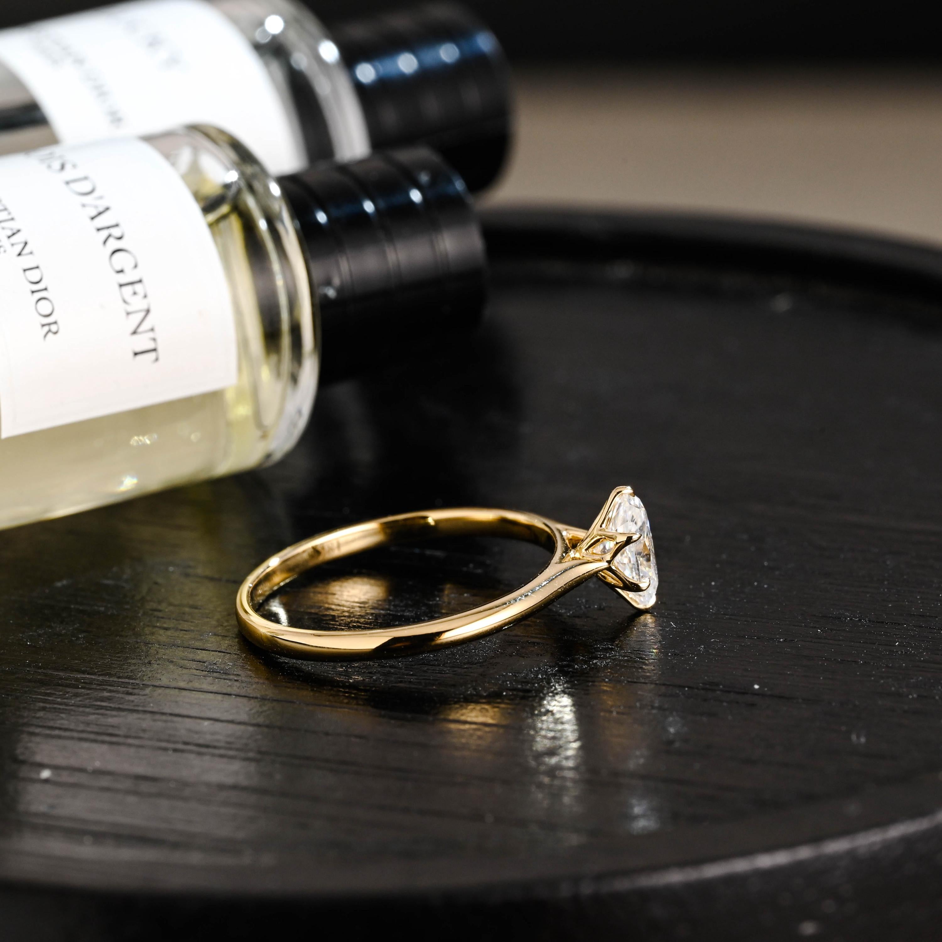 Solid Gold Oval Cut Moissanite Engagement Ring, Tulip Proposal Ring